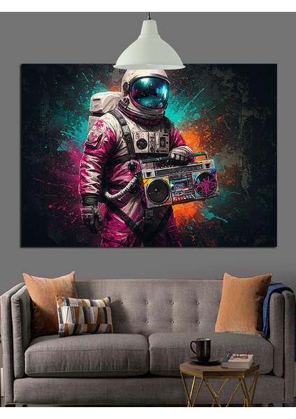 Astronot Komik Uzay Macerası Dekoratif Kanvas - Mdf Ahşap Tablo