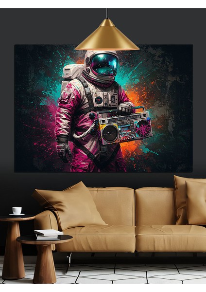 Astronot Komik Uzay Macerası Dekoratif Kanvas - Mdf Ahşap Tablo fırsatları