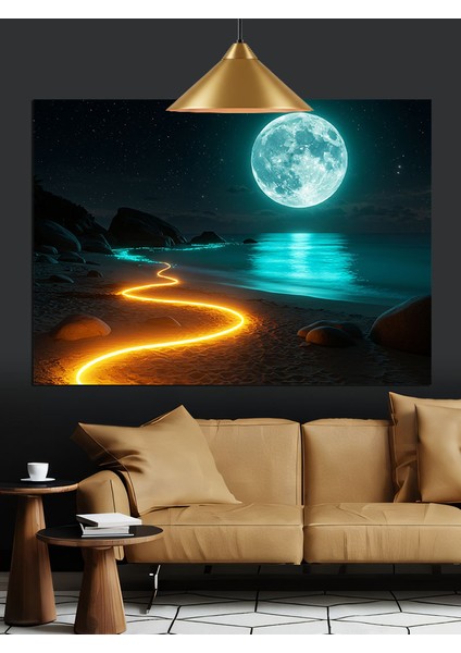 Dolunay Parlak Sarı Yol Dekoratif Kanvas - Mdf Ahşap Tablo