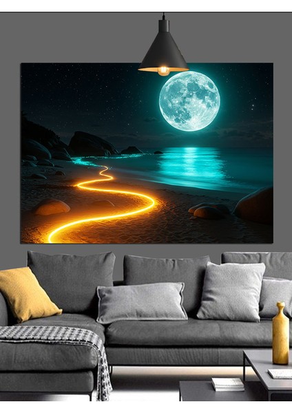 Dolunay Parlak Sarı Yol Dekoratif Kanvas - Mdf Ahşap Tablo fiyatları