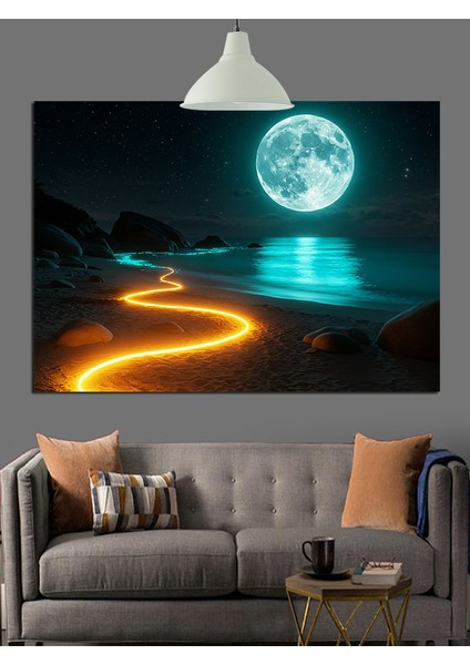 Dolunay Parlak Sarı Yol Dekoratif Kanvas - Mdf Ahşap Tablo modelleri