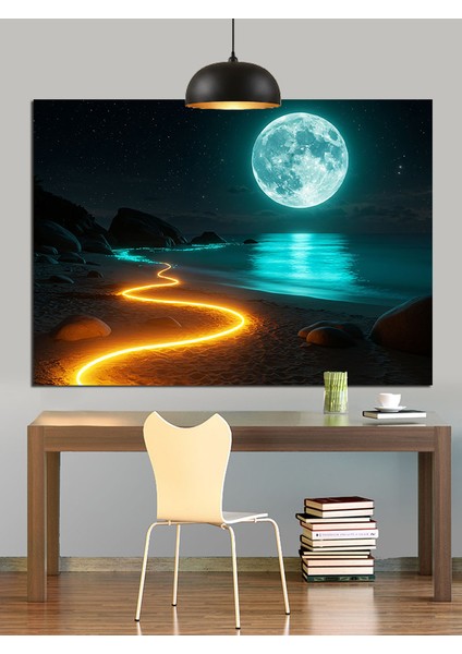 Dolunay Parlak Sarı Yol Dekoratif Kanvas - Mdf Ahşap Tablo fırsatları