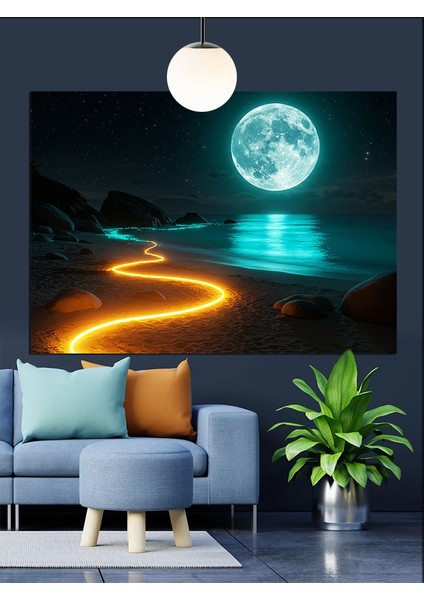 Dolunay Parlak Sarı Yol Dekoratif Kanvas - Mdf Ahşap Tablo indirimleri