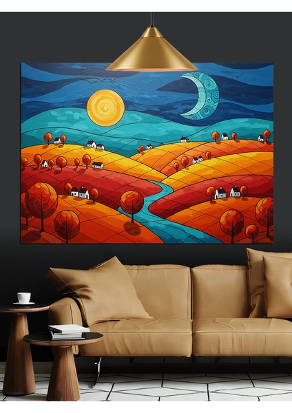 Turuncu Manzara Dekoratif Kanvas - Mdf Ahşap Tablo