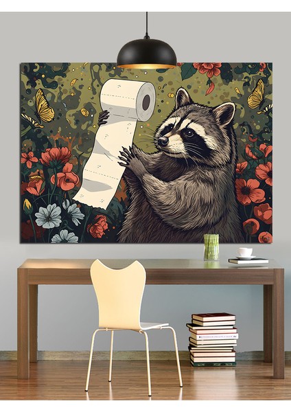 Tuvaletteki Rakun Dekoratif Kanvas - Mdf Ahşap Tablo fiyatları