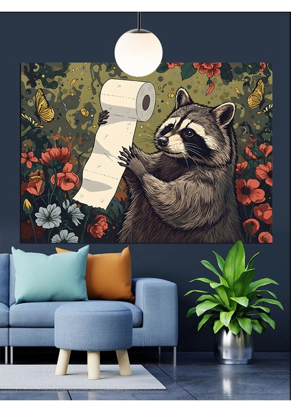 Tuvaletteki Rakun Dekoratif Kanvas - Mdf Ahşap Tablo modelleri