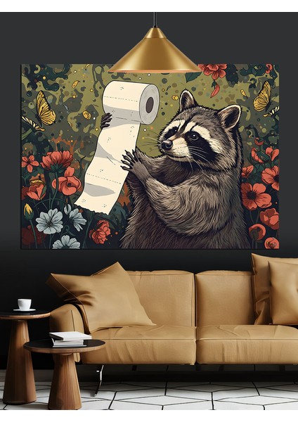 Tuvaletteki Rakun Dekoratif Kanvas - Mdf Ahşap Tablo fırsatları