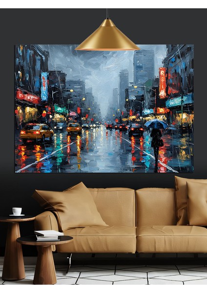 Yağmurlu Şehir Sokakları Dekoratif Kanvas - Mdf Ahşap Tablo