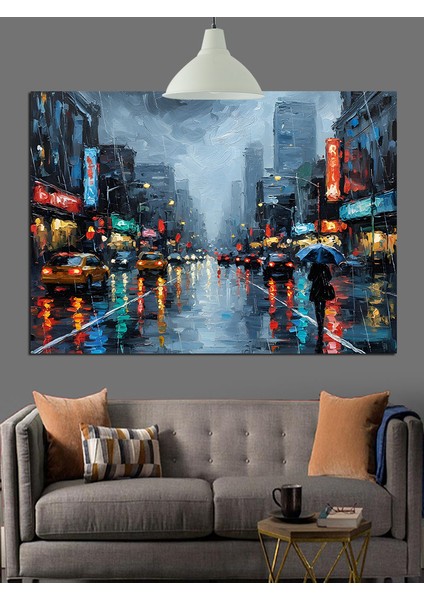 Yağmurlu Şehir Sokakları Dekoratif Kanvas - Mdf Ahşap Tablo modelleri
