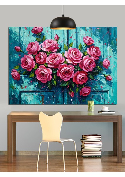 Canlı Pembe Güller Sanatsal Kompozisyon Dekoratif Kanvas - Mdf Ahşap Tablo fiyatları