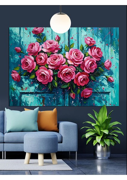 Canlı Pembe Güller Sanatsal Kompozisyon Dekoratif Kanvas - Mdf Ahşap Tablo modelleri
