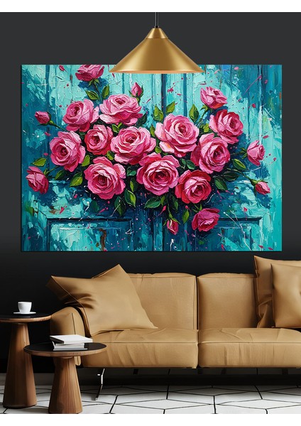 Canlı Pembe Güller Sanatsal Kompozisyon Dekoratif Kanvas - Mdf Ahşap Tablo fırsatları