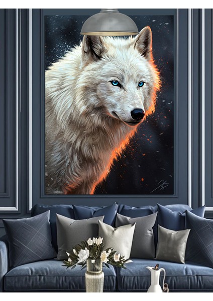 Parlak Mavi Gözlü Kuzey Kurdu Portresi Dekoratif Kanvas - Mdf Ahşap Tablo fiyatları