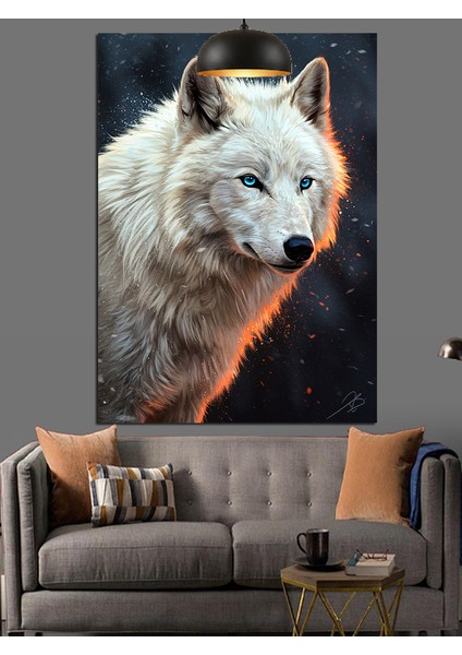 Parlak Mavi Gözlü Kuzey Kurdu Portresi Dekoratif Kanvas - Mdf Ahşap Tablo modelleri