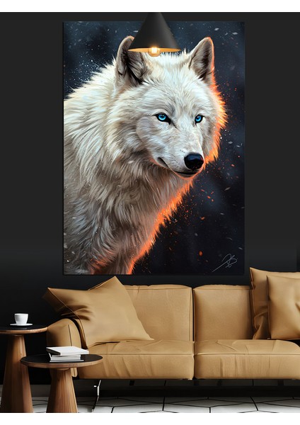 Parlak Mavi Gözlü Kuzey Kurdu Portresi Dekoratif Kanvas - Mdf Ahşap Tablo indirimleri