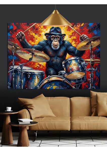 Davul Çalan Goril Müzik Dekoratif Kanvas - Mdf Ahşap Tablo fırsatları