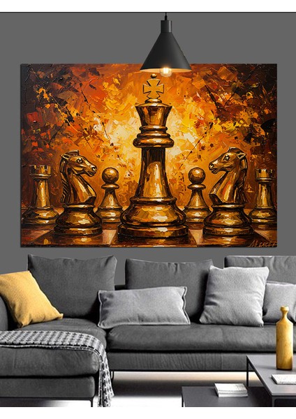 Satranç Taşları Alev Işık Dekoratif Kanvas - Mdf Ahşap Tablo