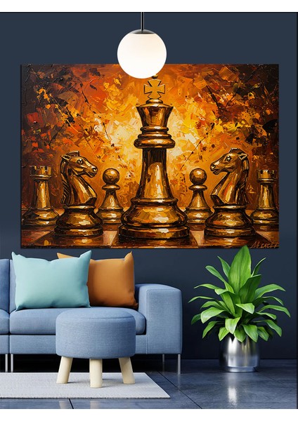 Satranç Taşları Alev Işık Dekoratif Kanvas - Mdf Ahşap Tablo fırsatları