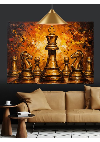 Satranç Taşları Alev Işık Dekoratif Kanvas - Mdf Ahşap Tablo indirimleri