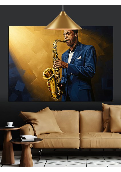 Saksafoncu Müzisyen Karanlık Atmosfer Dekoratif Kanvas - Mdf Ahşap Tablo