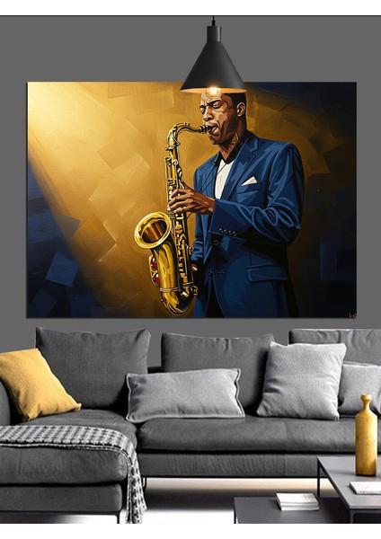 Saksafoncu Müzisyen Karanlık Atmosfer Dekoratif Kanvas - Mdf Ahşap Tablo fiyatları