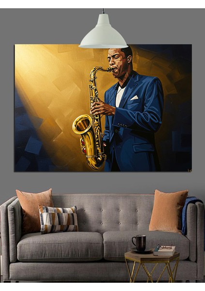 Saksafoncu Müzisyen Karanlık Atmosfer Dekoratif Kanvas - Mdf Ahşap Tablo modelleri