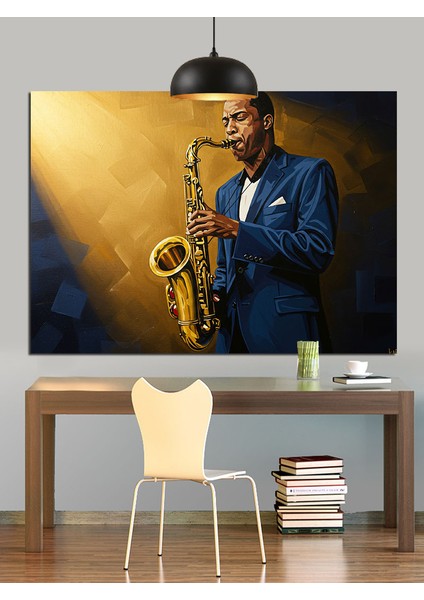 Saksafoncu Müzisyen Karanlık Atmosfer Dekoratif Kanvas - Mdf Ahşap Tablo fırsatları