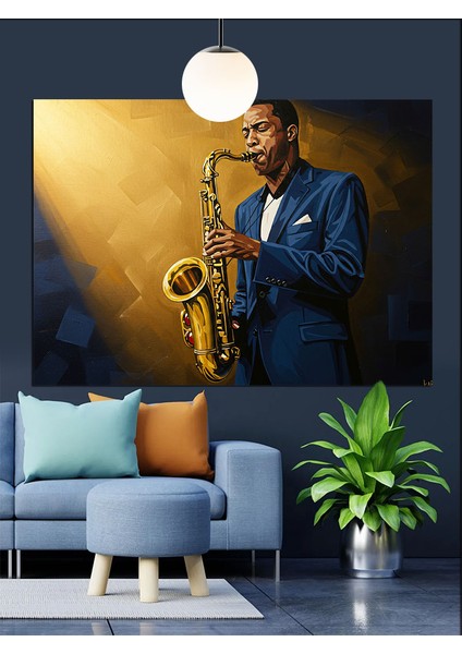 Saksafoncu Müzisyen Karanlık Atmosfer Dekoratif Kanvas - Mdf Ahşap Tablo indirimleri
