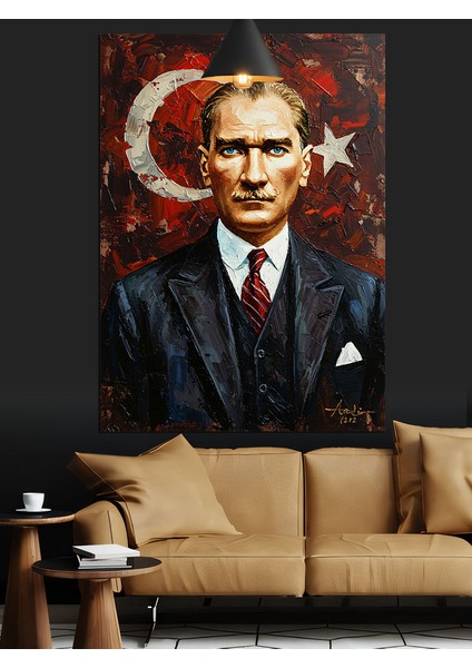 Atatürk Portresi ve Hilal Dekoratif Kanvas - Mdf Ahşap Tablo