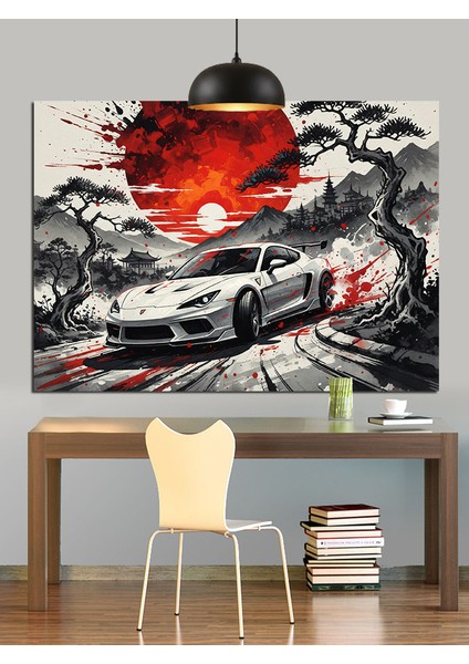 Yarış Arabası Hız Siyah Beyaz Dekoratif Kanvas - Mdf Ahşap Tablo