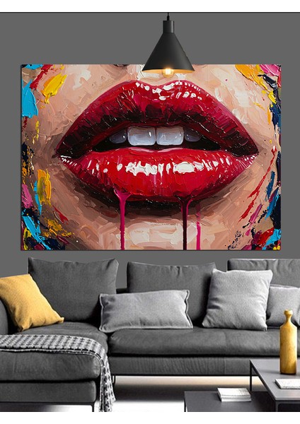 Parlak Kırmızı Dudaklar Öpücük Dekoratif Kanvas - Mdf Ahşap Tablo fiyatları