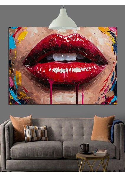 Parlak Kırmızı Dudaklar Öpücük Dekoratif Kanvas - Mdf Ahşap Tablo modelleri