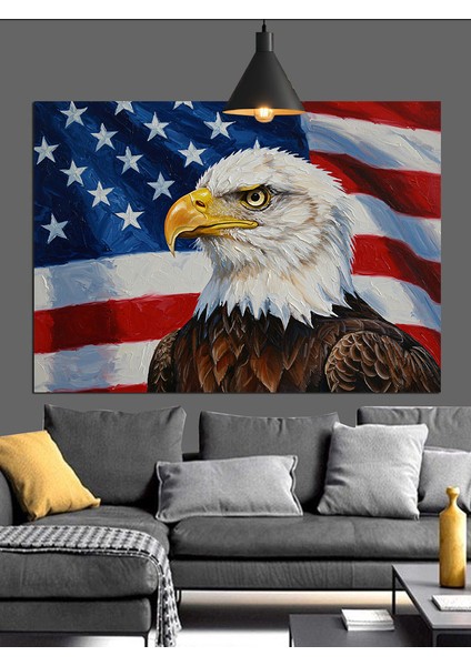 Amerikan Bayrağı Üzerinde Kartal Dekoratif Kanvas - Mdf Ahşap Tablo modelleri