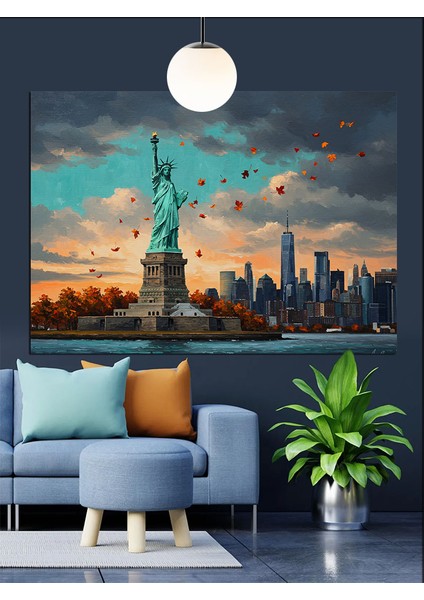 Özgürlük Heykeli New York Dekoratif Kanvas - Mdf Ahşap Tablo fırsatları