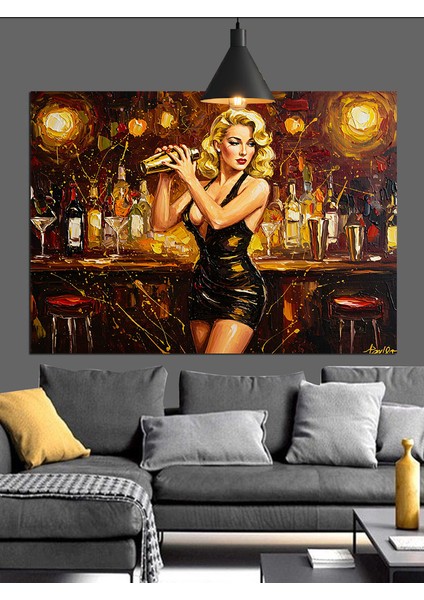 Bardaki Retro Kadın Dekoratif Kanvas - Mdf Ahşap Tablo