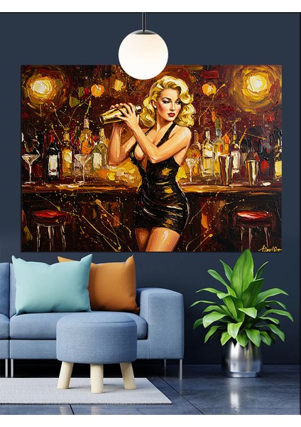 Bardaki Retro Kadın Dekoratif Kanvas - Mdf Ahşap Tablo fırsatları