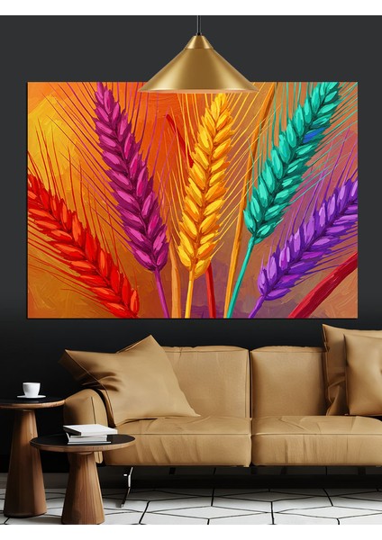 Renkli Buğday Başakları Sanat Dekoratif Kanvas - Mdf Ahşap Tablo