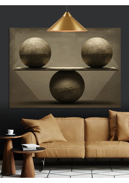 Üç Küre Yerçekimi Denge Dekoratif Kanvas - Mdf Ahşap Tablo