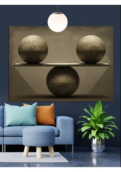 Üç Küre Yerçekimi Denge Dekoratif Kanvas - Mdf Ahşap Tablo indirimleri