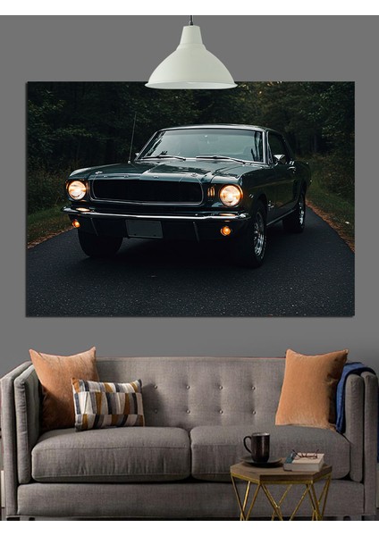 Klasik Siyah Amerikan Araba Dekoratif Kanvas - Mdf Ahşap Tablo