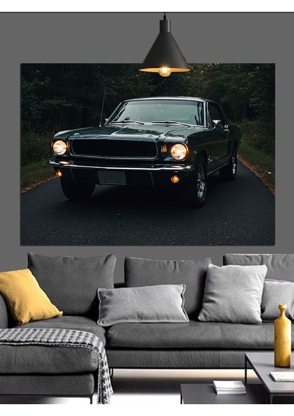 Klasik Siyah Amerikan Araba Dekoratif Kanvas - Mdf Ahşap Tablo indirimleri