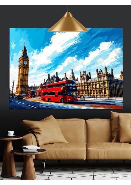 Londra Big Ben Araba Şehir Dekoratif Kanvas - Mdf Ahşap Tablo