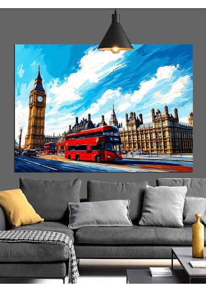 Londra Big Ben Araba Şehir Dekoratif Kanvas - Mdf Ahşap Tablo fiyatları