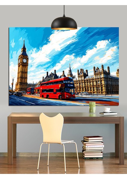 Londra Big Ben Araba Şehir Dekoratif Kanvas - Mdf Ahşap Tablo fırsatları
