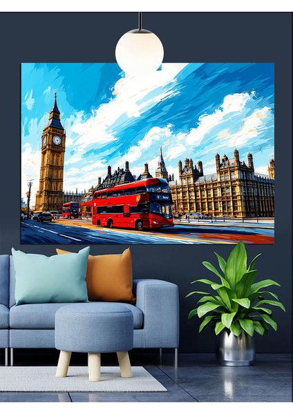 Londra Big Ben Araba Şehir Dekoratif Kanvas - Mdf Ahşap Tablo indirimleri