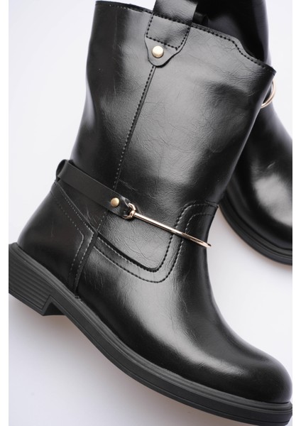 Kadın Deri Çekme Bot Gold Tokalı Siyah Soretta fırsatları