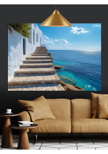 Merdiven Deniz Mavi Gökyüzü Dekoratif Kanvas - Mdf Ahşap Tablo modelleri