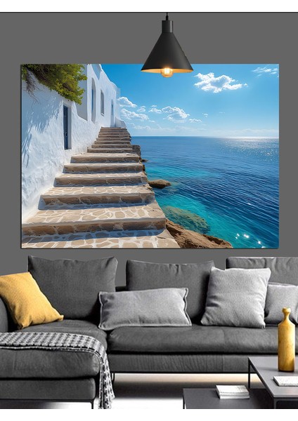 Merdiven Deniz Mavi Gökyüzü Dekoratif Kanvas - Mdf Ahşap Tablo fırsatları