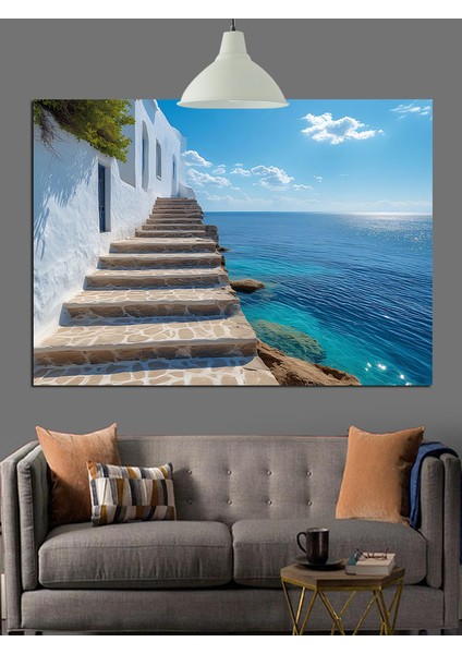 Merdiven Deniz Mavi Gökyüzü Dekoratif Kanvas - Mdf Ahşap Tablo indirimleri