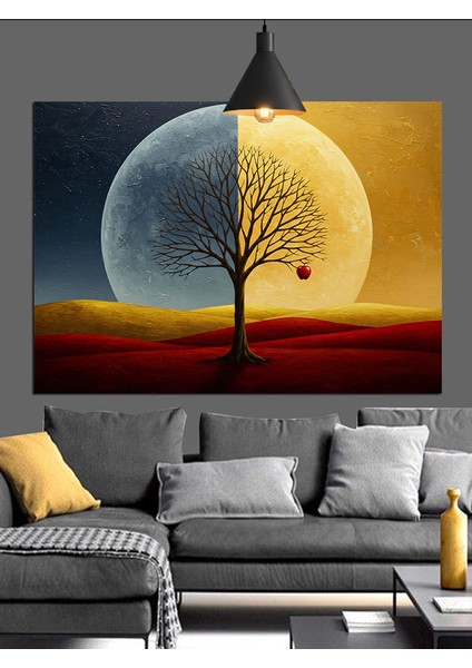 Dolunay Ağaç Karanlık ve Aydınlık Dekoratif Kanvas - Mdf Ahşap Tablo